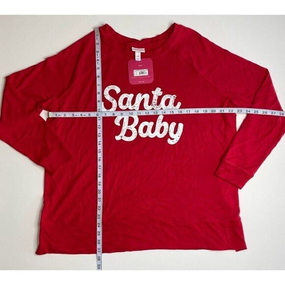 Isabel‎ Maternity Shirt Top XXL Santa Baby Holiday Christmas Red Women's NEW - Picture 3 of 6